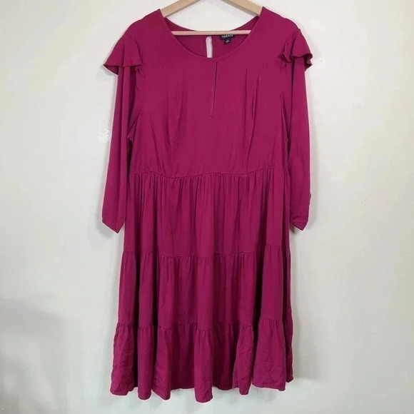Torrid Wine Challis Tier Skater  Dress - Picture 2 of 12